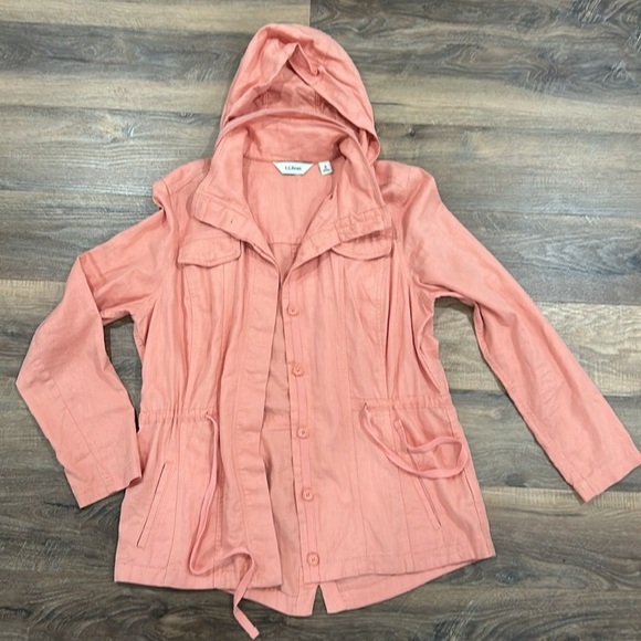LL Bean Linen Utility Jacket Pink/Salmon Size Med Regular. Packable hood - Picture 8 of 16